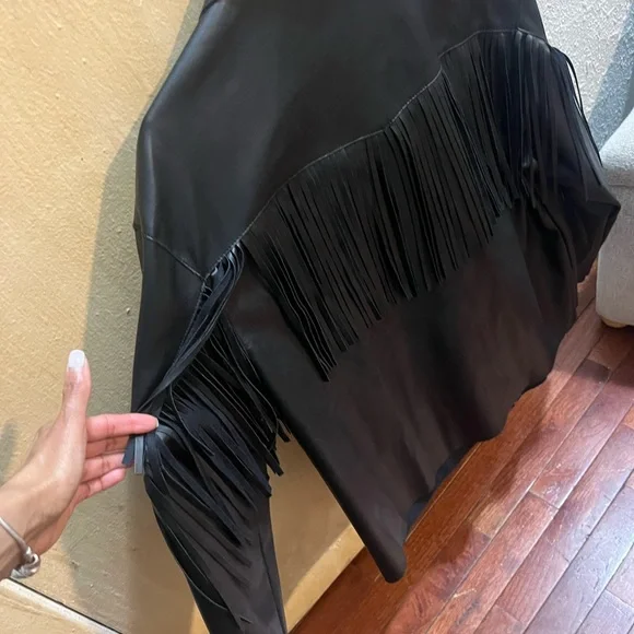 Mango Black Fringe Leather Jacket - Picture 7 of 7